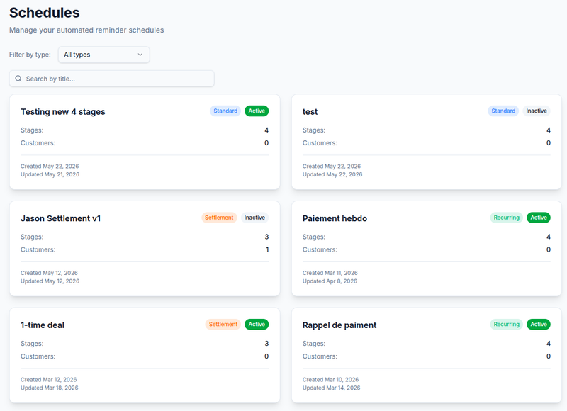 Paymely actual automation snapshot of templates